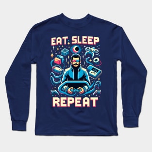 EAT SLEEP GAME REPEAT in futurustic style Long Sleeve T-Shirt